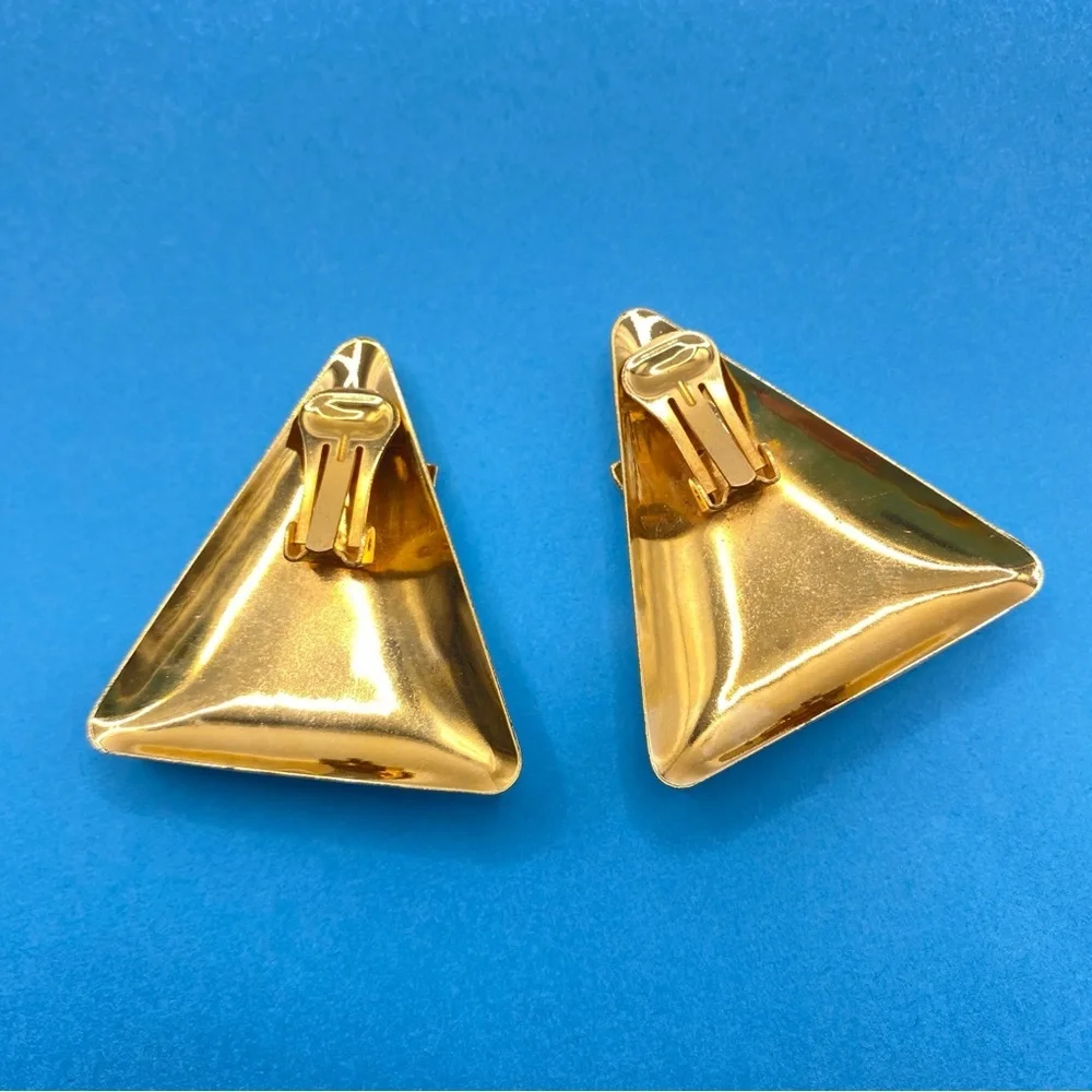 Vintage Anchor Rhinestones On Enameled Gold Tone Chunky Huge Earrings 80's Clips - Picture 4 of 7